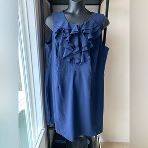 Cato Woman Navy Blue Ruffle Dress Pullover Zipper Back Closure Midnight Blue EUC